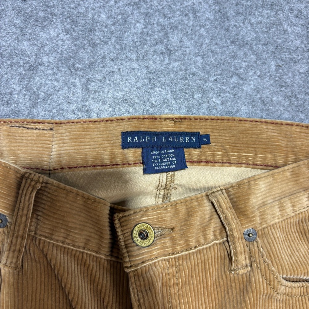 Ralph Lauren Womens Tan Corduroy Straight Leg Pants Equestrian Embroidery Size 6 - Picture 3 of 7